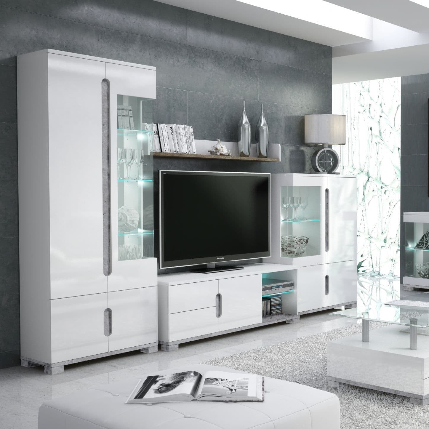 Elise White High Gloss And Grey 1 Glass Door Display Cabinet