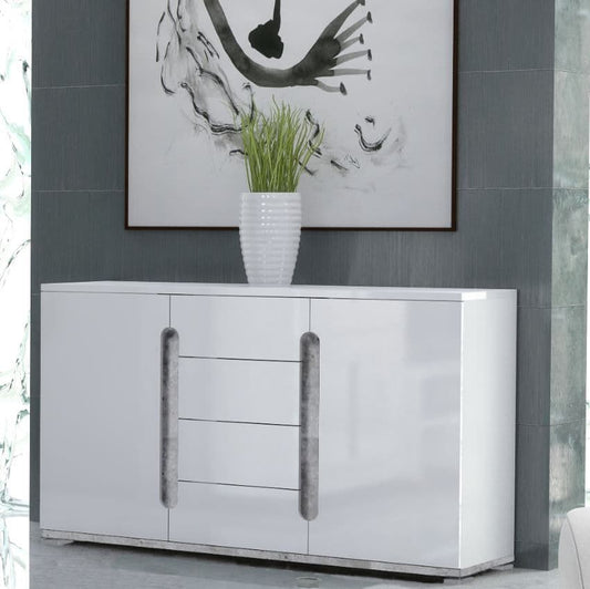 Elise White High Gloss And Grey 2 Door / 4 Drawer Sideboard