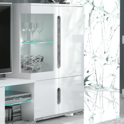 Elise White High Gloss And Grey Low Display Cabinet