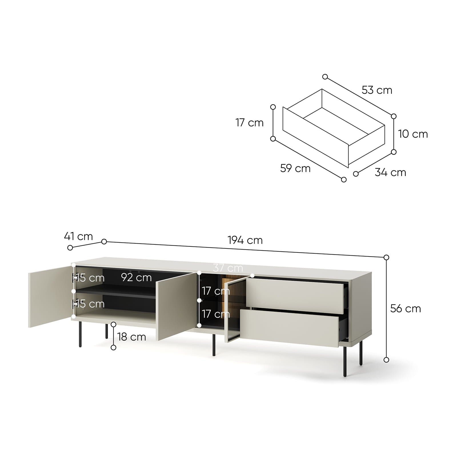 Epiro Large Wooden TV Stand in Cashmere & Dark Oak - 194cm - UK
