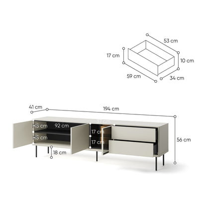 Epiro Large Wooden TV Stand in Cashmere & Dark Oak - 194cm - UK