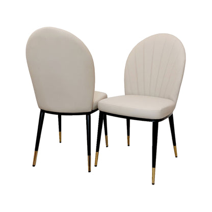 Etta Beige Leather Dining Chairs in Pair