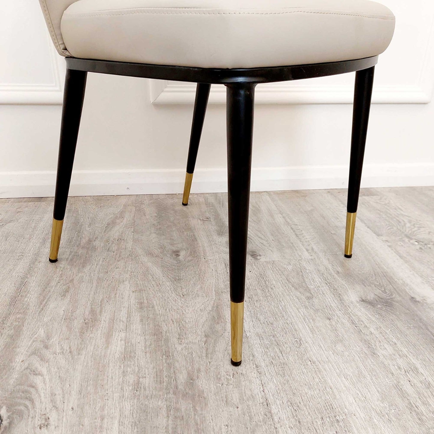 Etta Beige Leather Dining Chairs in Pair