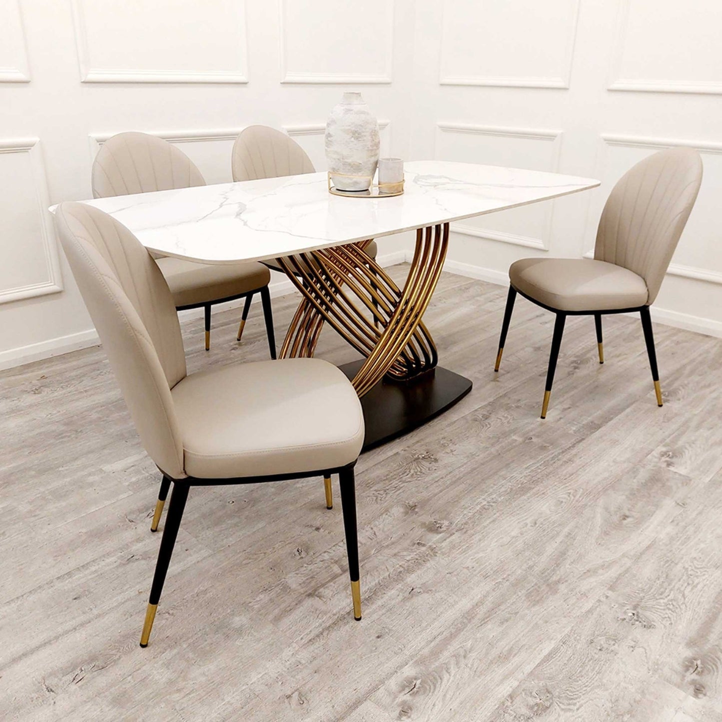 Etta Beige Leather Dining Chairs in Pair