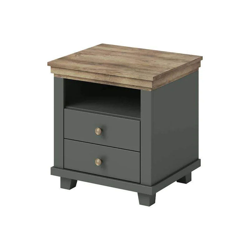 Evora 2 Drawer Bedside Cabinet in Green and Oak Lefkas