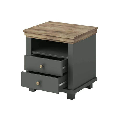 Evora 2 Drawer Bedside Cabinet in Green and Oak Lefkas