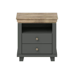 Evora 2 Drawer Bedside Cabinet in Green and Oak Lefkas