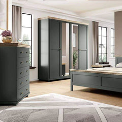 Evora 2 Drawer Bedside Cabinet in Green and Oak Lefkas