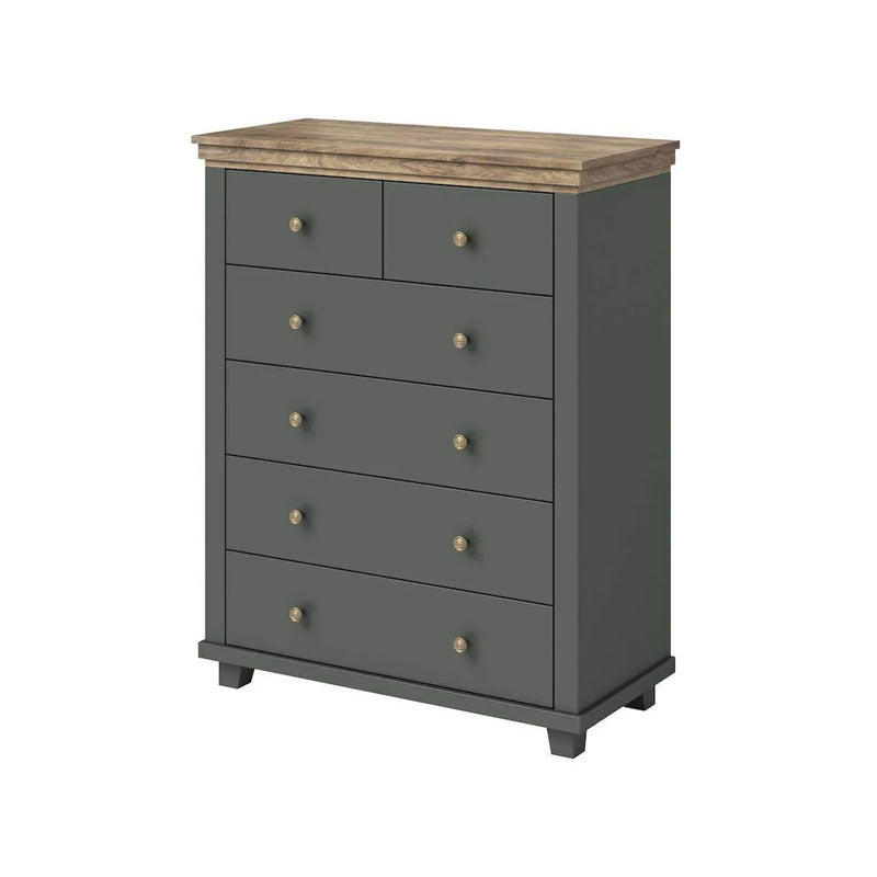 Evora 6 Drawer Chest of Drawers in Green and Oak Lefkas - 90cm