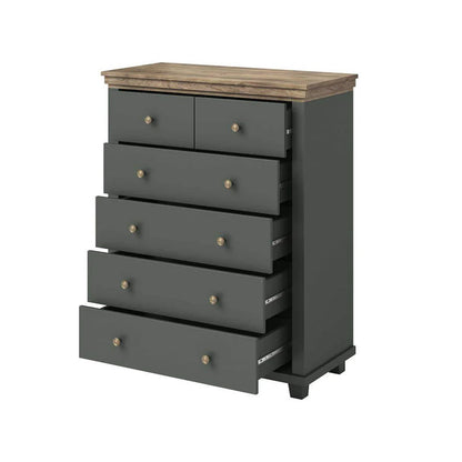 Evora 6 Drawer Chest of Drawers in Green and Oak Lefkas - 90cm