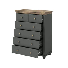 Evora 6 Drawer Chest of Drawers in Green and Oak Lefkas - 90cm - Furniture One Shop