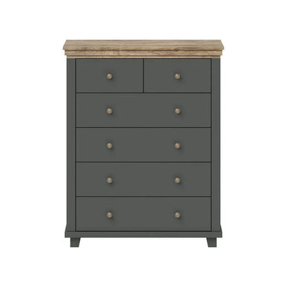 Evora 6 Drawer Chest of Drawers in Green and Oak Lefkas - 90cm