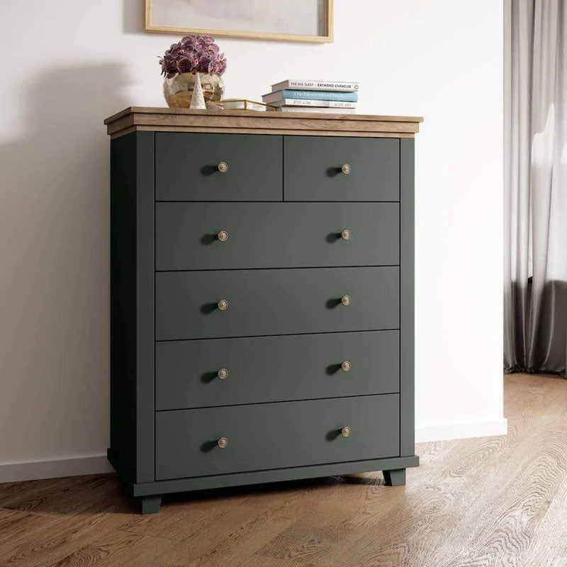 Evora 6 Drawer Chest of Drawers in Green and Oak Lefkas - 90cm