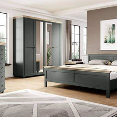 Evora Mirrored 4 Door Wooden Wardrobe in Green and Oak Lefkas - 200cm