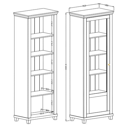 Evora Tall Narrow Left Handed Wooden Display Cabinet in Green and Oak Lefkas - 71cm