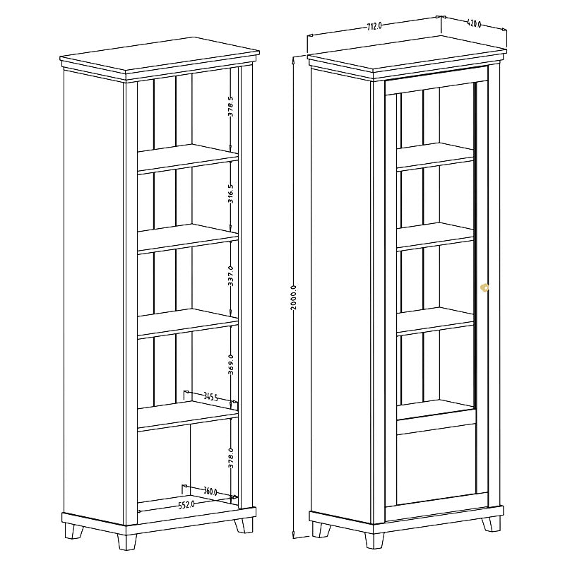 Evora Tall Narrow Left Handed Wooden Display Cabinet in Green and Oak Lefkas - 71cm