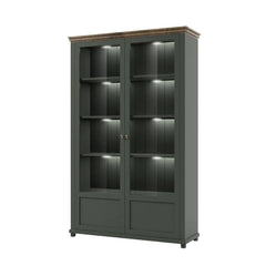 Evora Tall Wooden 2 Door Display Cabinet in Green and Oak Lefkas - 126cm - Furniture One Shop