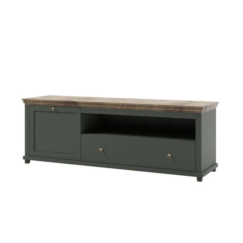 Evora Wooden 1 Door 1 Drawer TV Stand in Green and Oak Lefkas - 181cm - UK