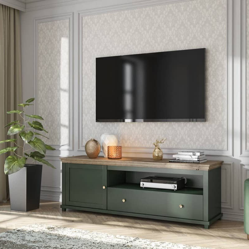 Evora Wooden 1 Door 1 Drawer TV Stand in Green and Oak Lefkas - 181cm