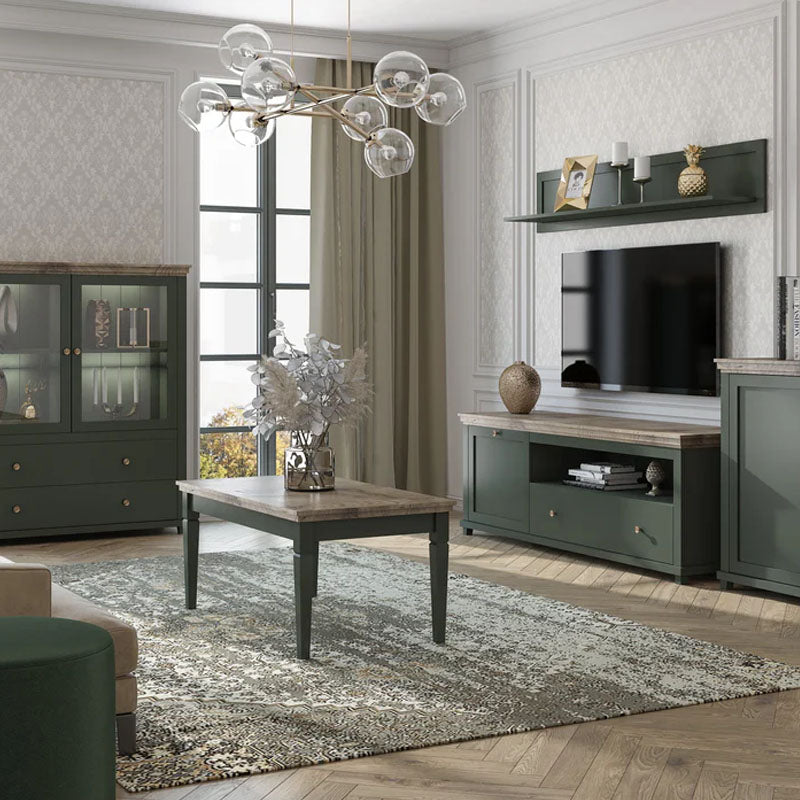 Evora Wooden 1 Door 1 Drawer TV Stand in Green and Oak Lefkas - 181cm