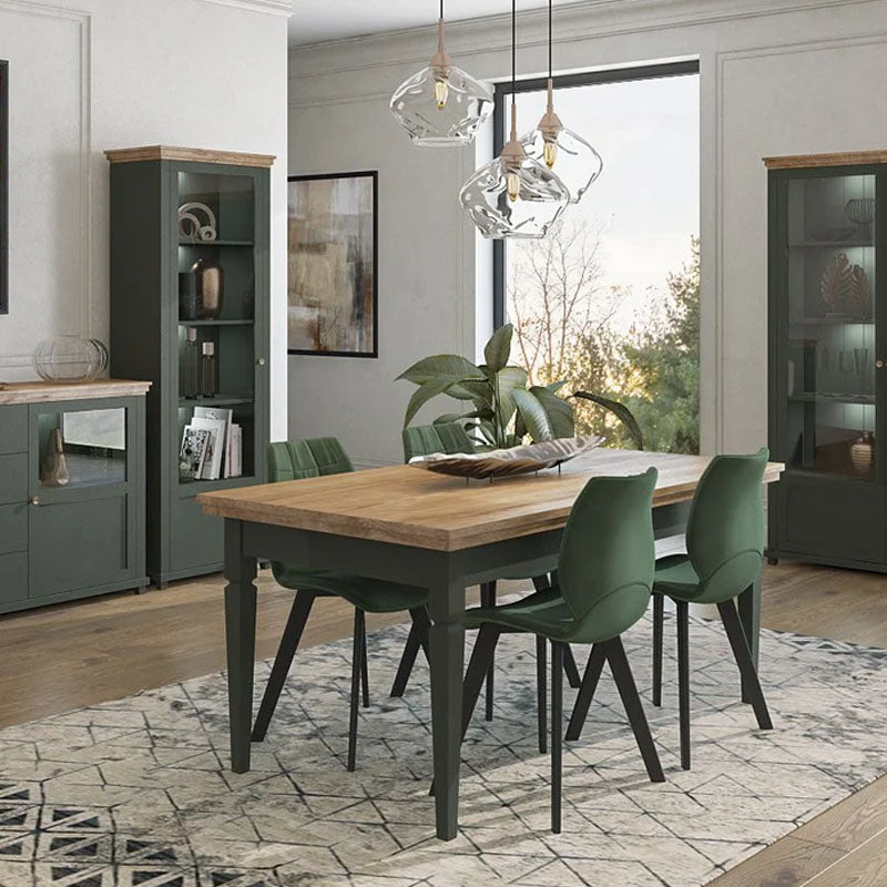 Evora Wooden Extending Dining Table in Green and Oak Lefkas 160-240cm