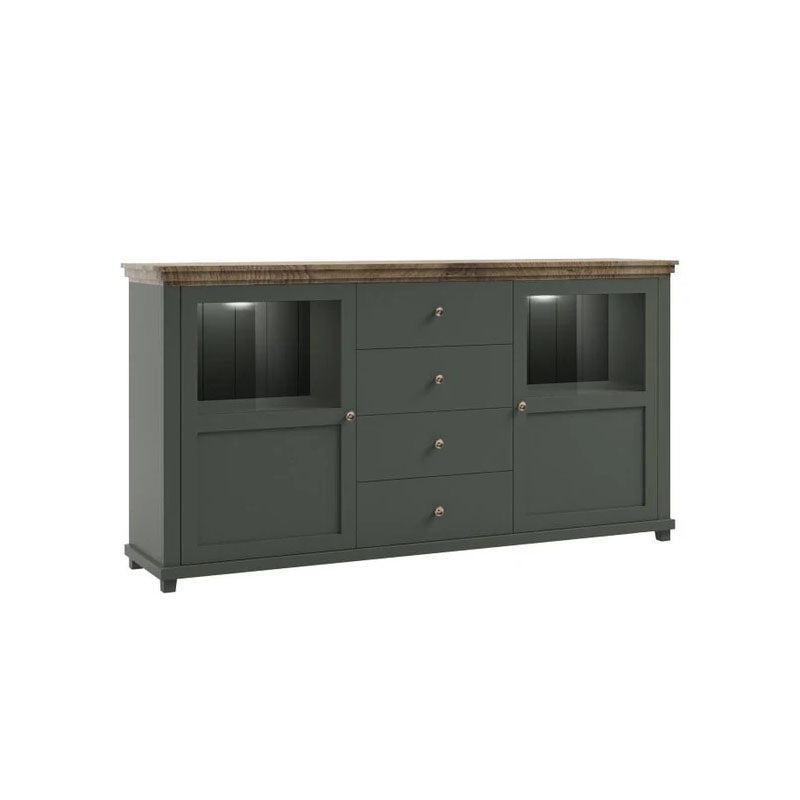 Evora Wooden 2 Door 4 Drawer Sideboard in Green and Oak Lefkas