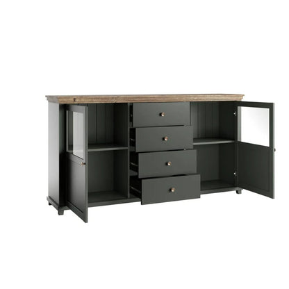 Evora Wooden 2 Door 4 Drawer Sideboard in Green and Oak Lefkas