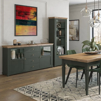 Evora Wooden 2 Door 4 Drawer Sideboard in Green and Oak Lefkas