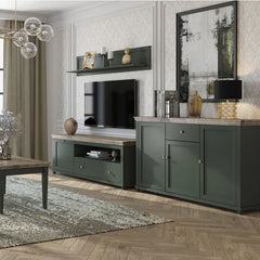 Evora Wooden 3 Door 1 Drawer Sideboard in Green and Oak Lefkas - 160cm
