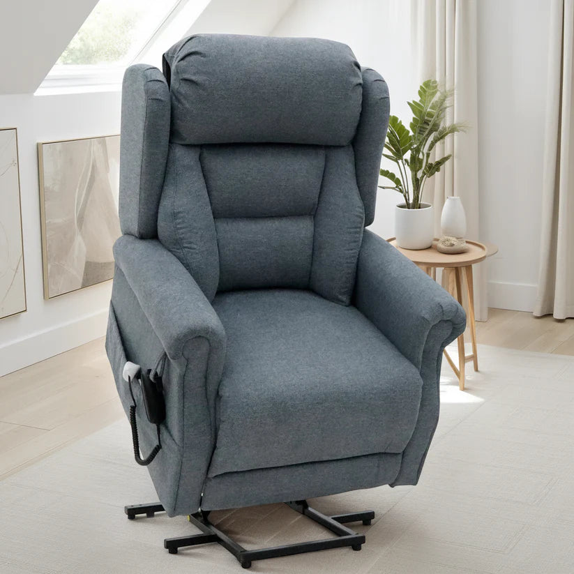 Fairmont Fabric Rise and Recline Electric Armchair In Steel Grey