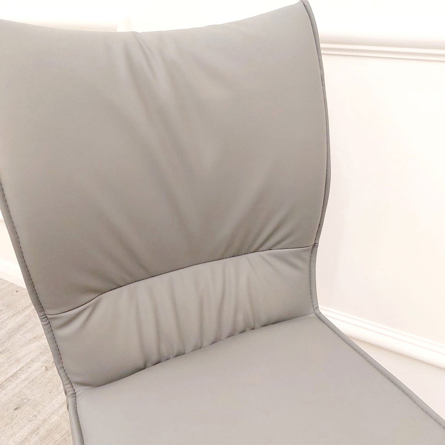 Flora Grey Leather Dining Chairs in Pair