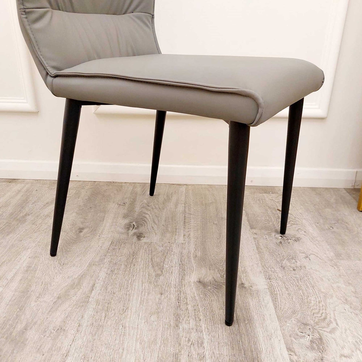Flora Grey Leather Dining Chairs in Pair