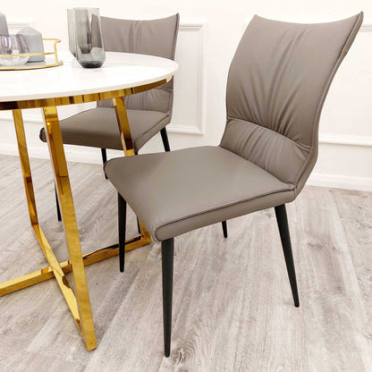 Flora Khaki Leather Dining Chairs in Pair