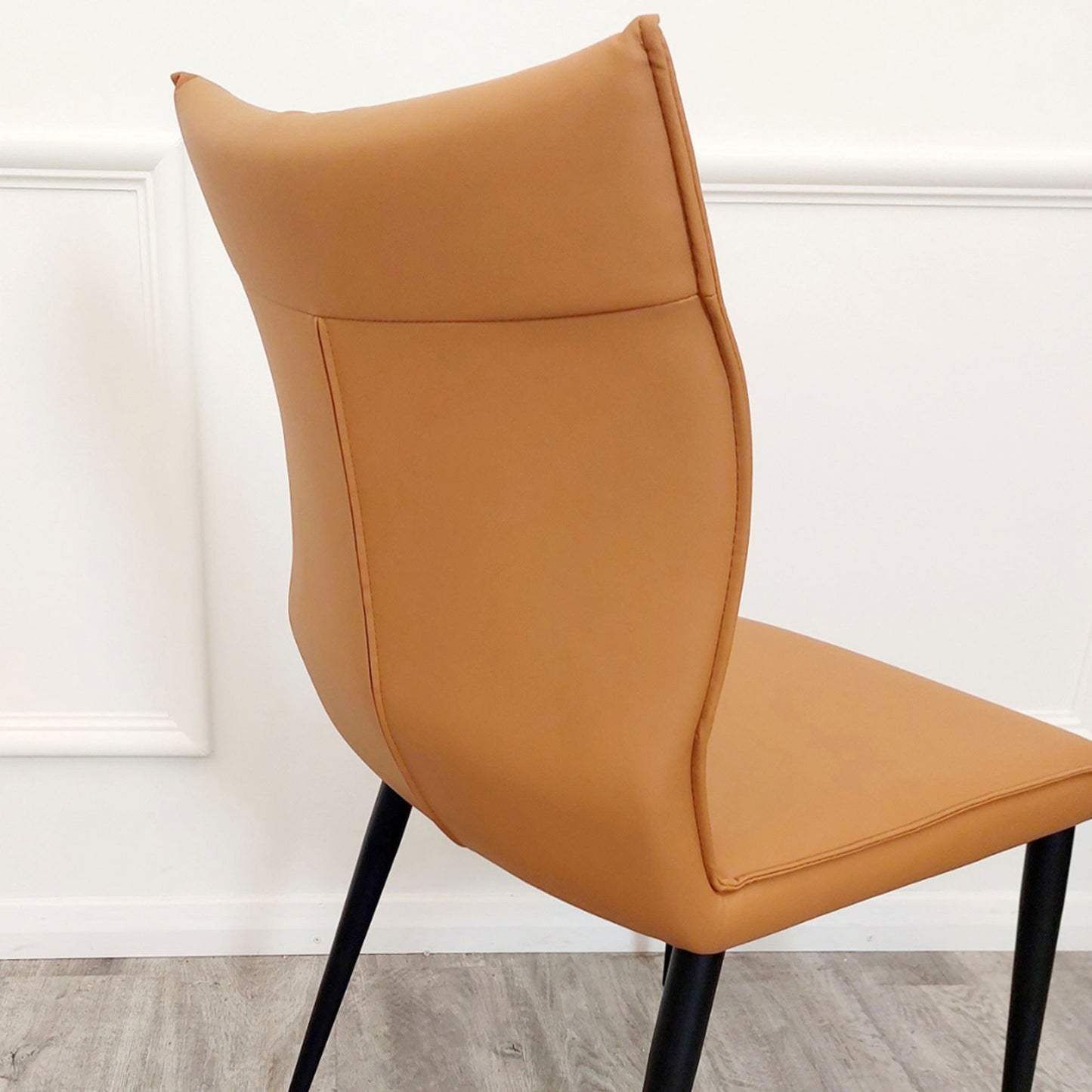 Flora Tan Leather Dining Chairs in Pair