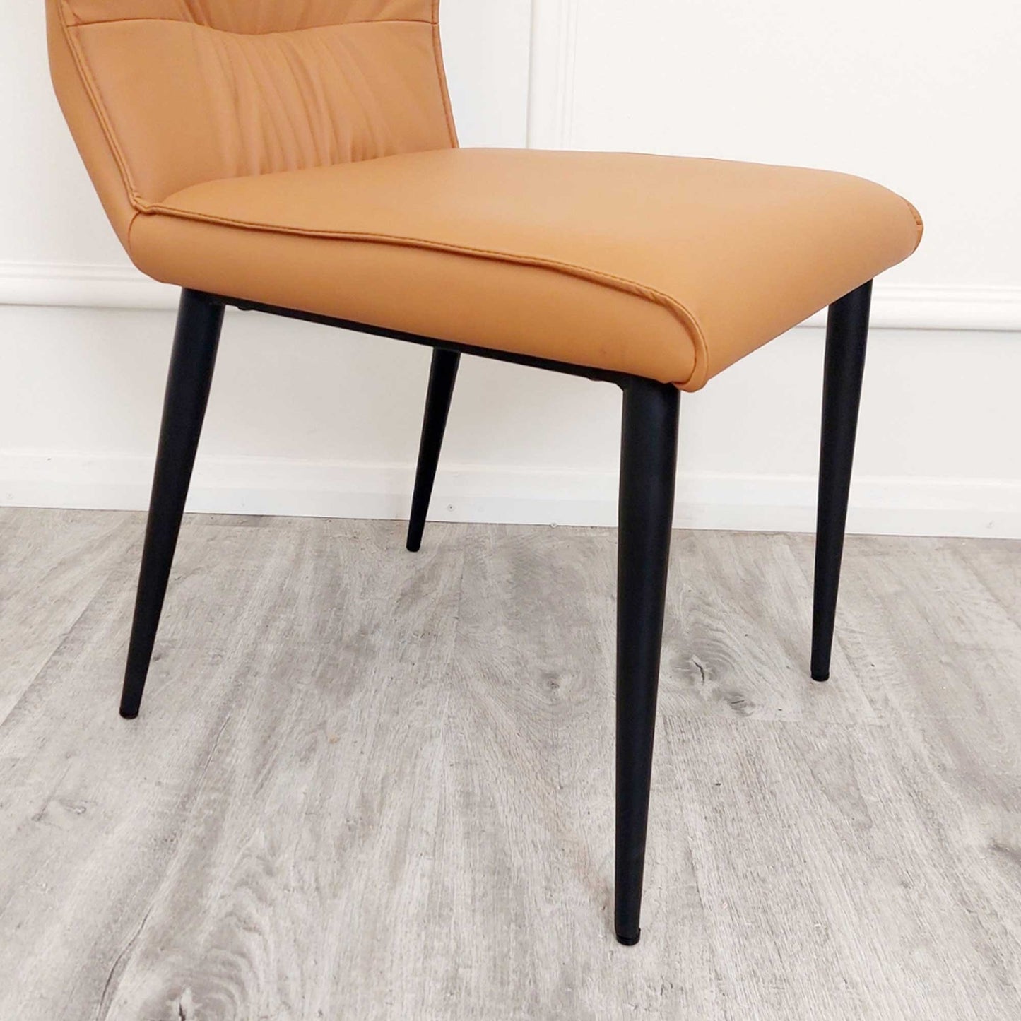 Flora Tan Leather Dining Chairs in Pair