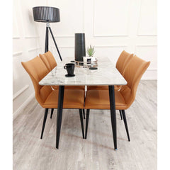 Flora Tan Leather Dining Chairs in Pair