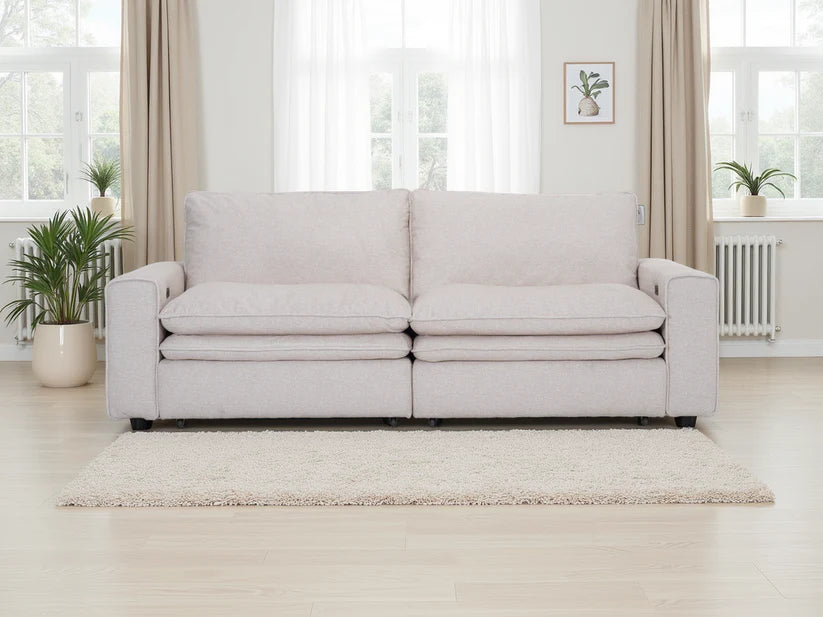Florence Cloud 3 Seater Electric Recliner Sofa In Beige Fabric - Furniture One Shop