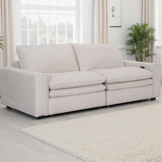 Florence Cloud 3 Seater Electric Recliner Sofa In Beige Fabric