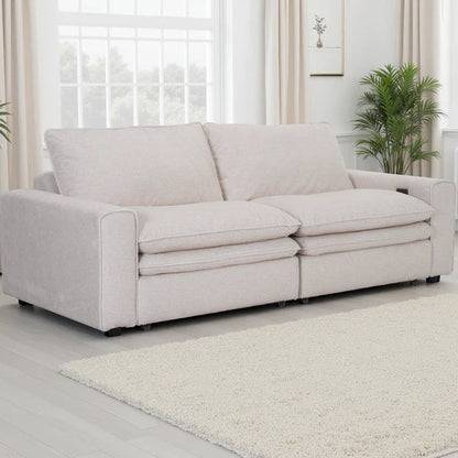Florence Cloud 3 Seater Electric Recliner Sofa In Beige Fabric