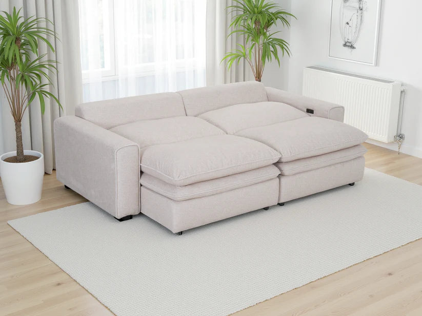 Florence Cloud 3 Seater Electric Recliner Sofa In Beige Fabric - Furniture One Shop
