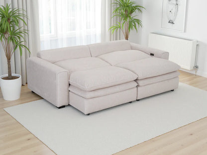 Florence Cloud 3 Seater Electric Recliner Sofa In Beige Fabric - Furniture One Shop