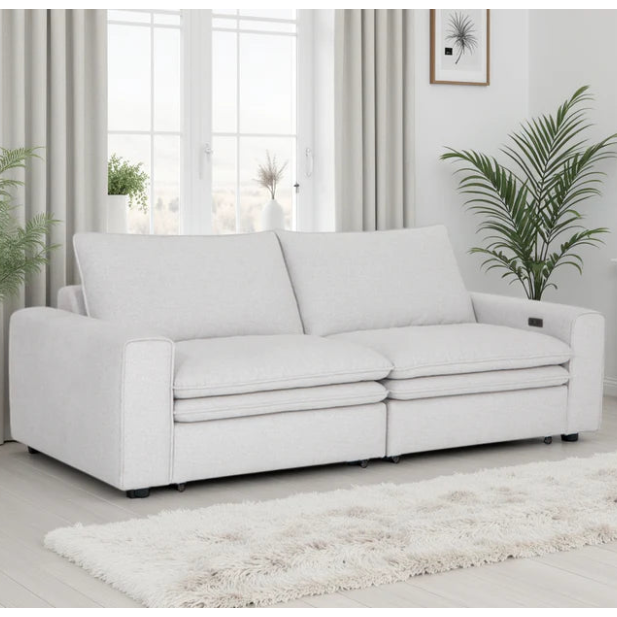 Florence Cloud 3 Seater Electric Recliner Sofa In Ivory Fabric