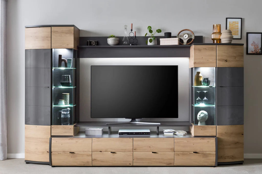 Flori Wooden TV Entertainment Unit in Oak Artisan & Graphite