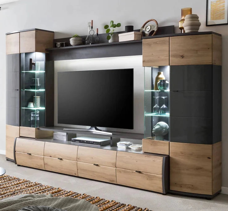 Flori Wooden TV Entertainment Unit in Oak Artisan & Graphite