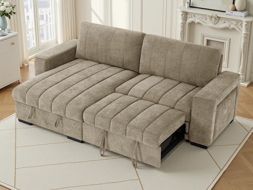 Franklin Beige Universal Corner Sofa Bed with Storage & USB - Furniture One Shop