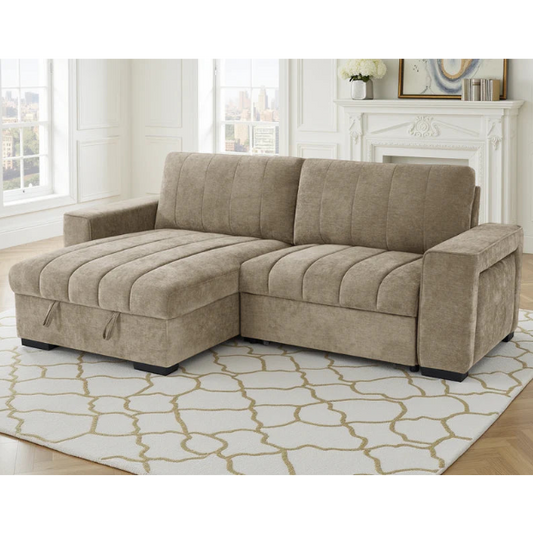 Franklin Beige Universal Corner Sofa Bed with Storage & USB