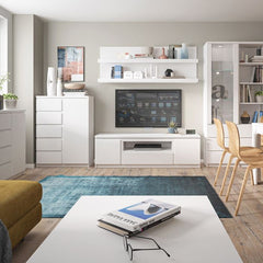 Fribo 2 door 1 drawer 136 cm wide TV cabinet in White - Furniture One Shop