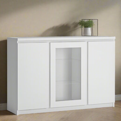 Fribo 3 door sideboard (Glazed centre) in White - Furniture One Shop
