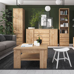 Fribo Tall narrow 1 door 3 drawer cupboard in Oak - Furniture One Shop