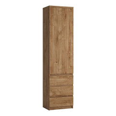 Fribo Tall narrow 1 door 3 drawer cupboard in Oak - Furniture One Shop